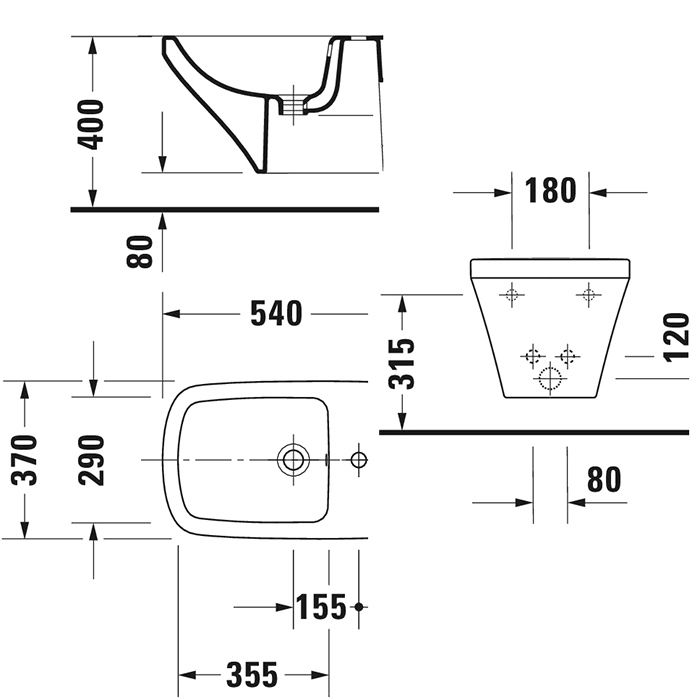 Duravit DuraStyle Биде подвесное 37х54см., с 1 отв., цвет: белый