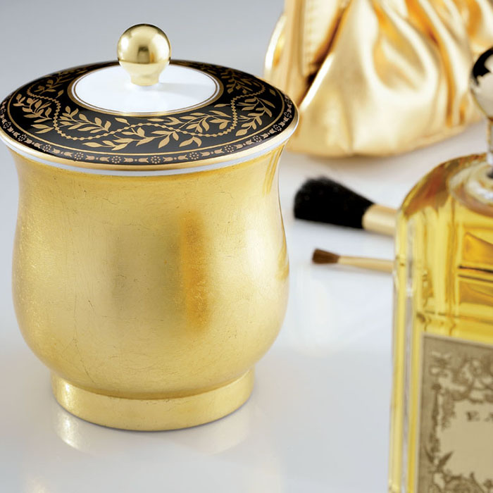 THG MARQUISE NOIR DECOR OR Китайская лакированная коробка с белой керамической крышкой Ø94 мм., small size, декор черный/золото, цвет: золото
