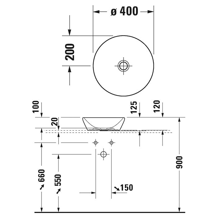 Duravit D-Neo Раковина Ø40см., накладная, без перелива, без отв., цвет: белый	