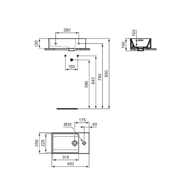 Ideal Standard Extra Раковина 45х25xh12см., подвесная, с 1 отв, Dx, с крепежом, цвет: белый глянец