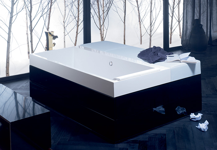 Burgbad Crono Ванна отдельностоящая 180x130x59-61 см, прямоугольная, вкл. мебель, цвет: белый/черный глянец