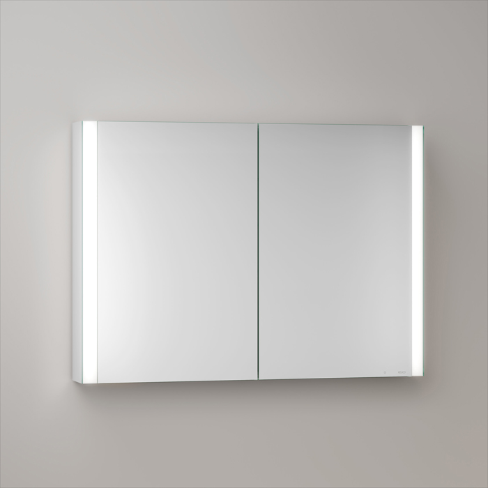 Keuco Somaris Зеркальный шкаф, 100x71x12.8см., 2-дверный двустор. зеркало, P 44 c плавным закр., корпус: алюминий серебристый цвет: