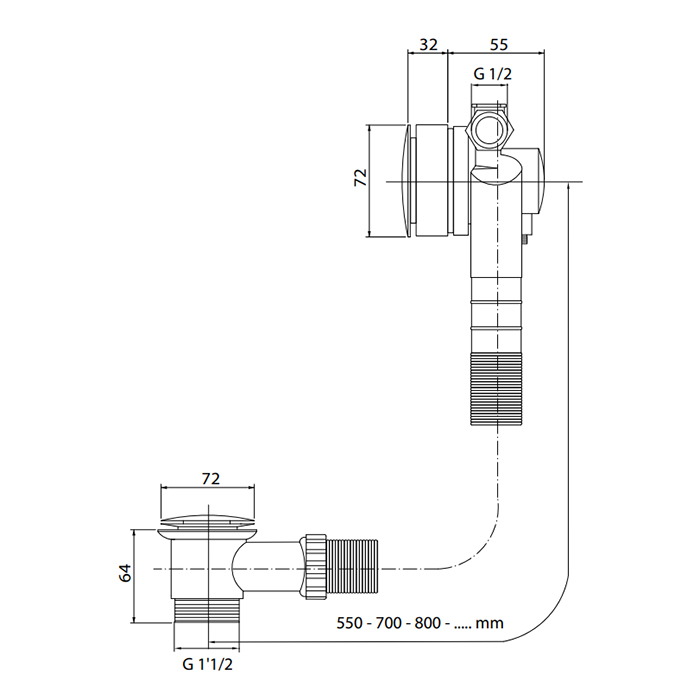 Fima Carlo Frattini Complementi Bagno Слив-перелив для ванны, с донным клапаном click clack, с наполнением, цвет: черный матовый