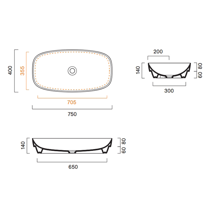 Catalano Alvea Раковина 75х40см., настольная или полувстраиваемая , цвет: белый глянцевый