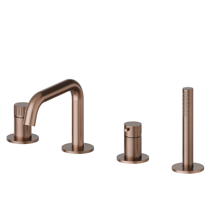 Newform Steel Line Смеситель на борт ванны, 4 отв., с ручным душем, цвет: pvd brushed copper bronze