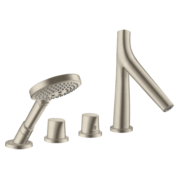 Axor Starck Organic Смеситель на борт ванны, на 4 отв., с ручным душем, цвет: шлифованный никель