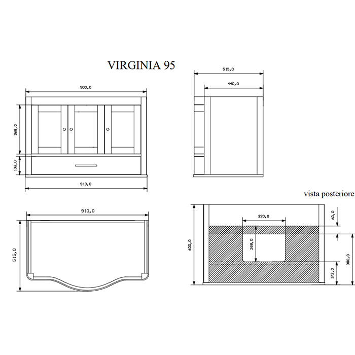 EBAN Virginia Комплект мебели:База под раковину с 2 дверками и 1 ящиком, с раковиной и зеркалом со светильником,  95см, Цвет: Grigio Ardesia