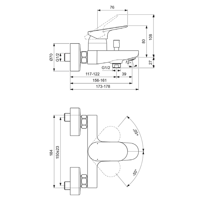 Ideal Standard Ceralife O Смеситель для ванны, настенный, цвет: хром