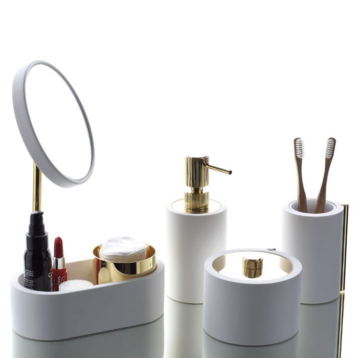 Bertocci Easy Косметическое зеркало с контейнером из композита, цвет: белый матовый/ золото    