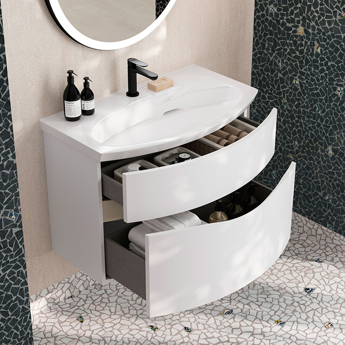 Kerama Marazzi Riva Тумба подвесная 80см, с раковиной, цвет: белый матовый