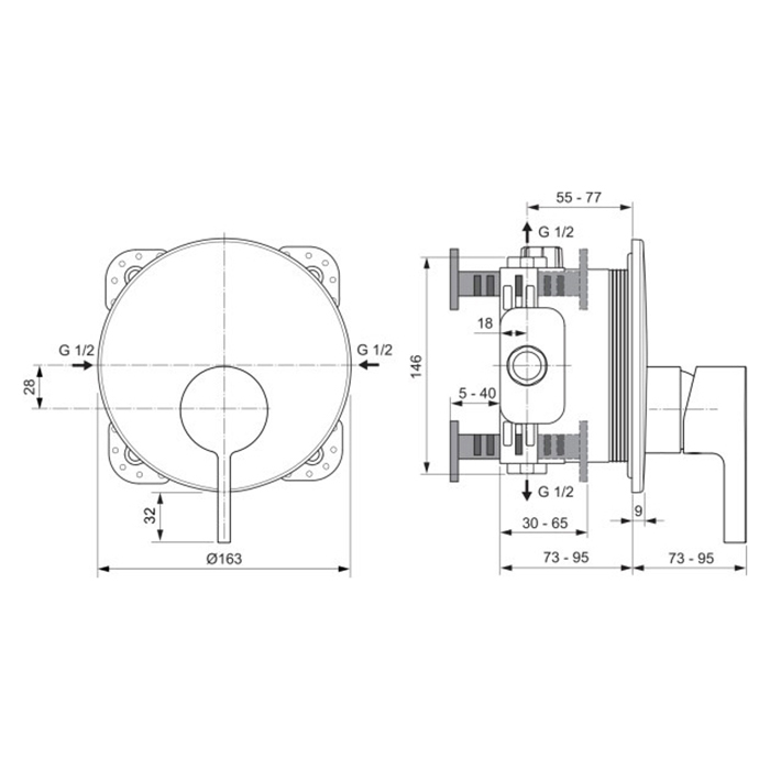 Ideal Standard Joy Смеситель для душа, встраиваемый, для монтажа с комплектом EASY-BOX A1000NU, цвет: PVD Magnetic Grey