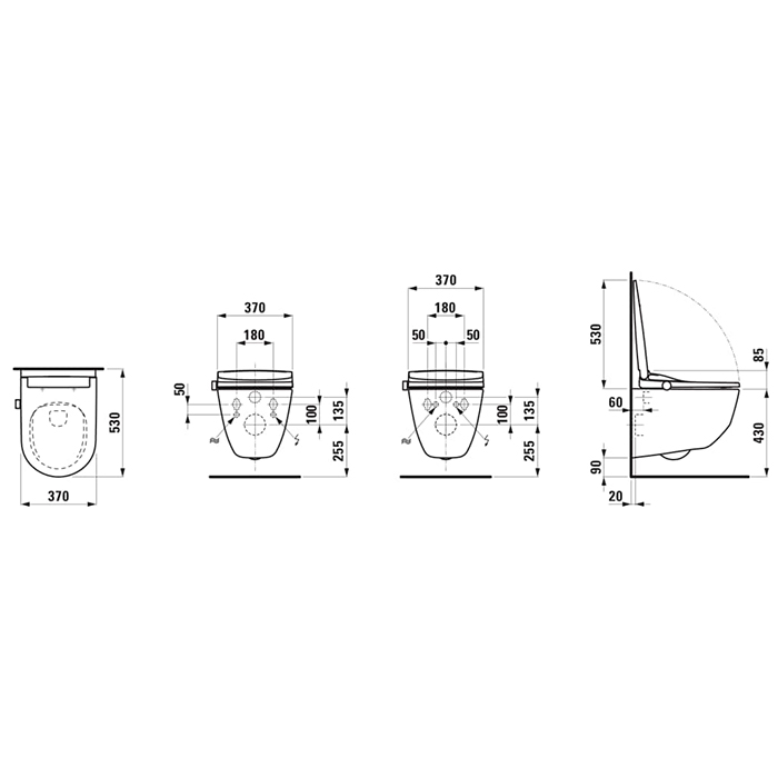 Laufen Cleanet Pro Lite Унитаз подвесной 56x37см, безободковый, сиденье с функцией биде, Wi-Fi, УФ-дезинфекцией и подсветкой, цвет: белый