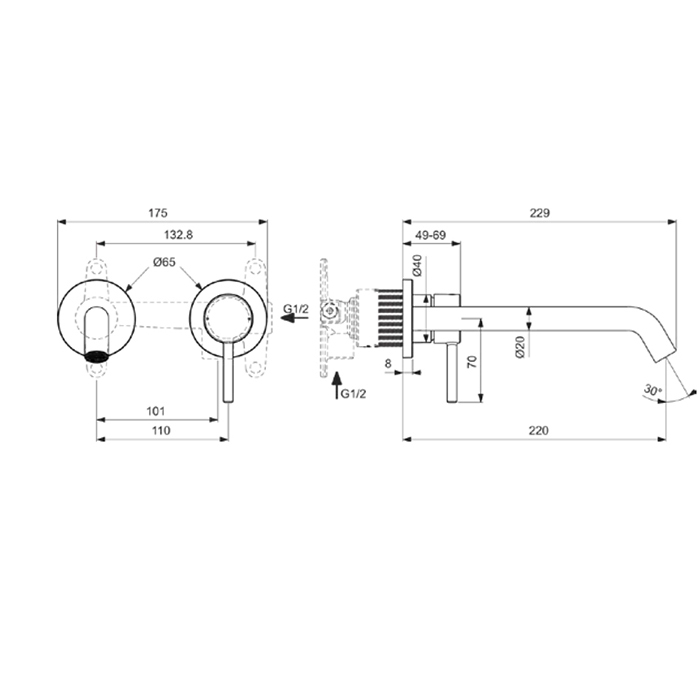 Ideal Standard Ceraline Nuovo Смеситель для раковины, встраиваемым, излив: 22см., цвет: Черный матовый