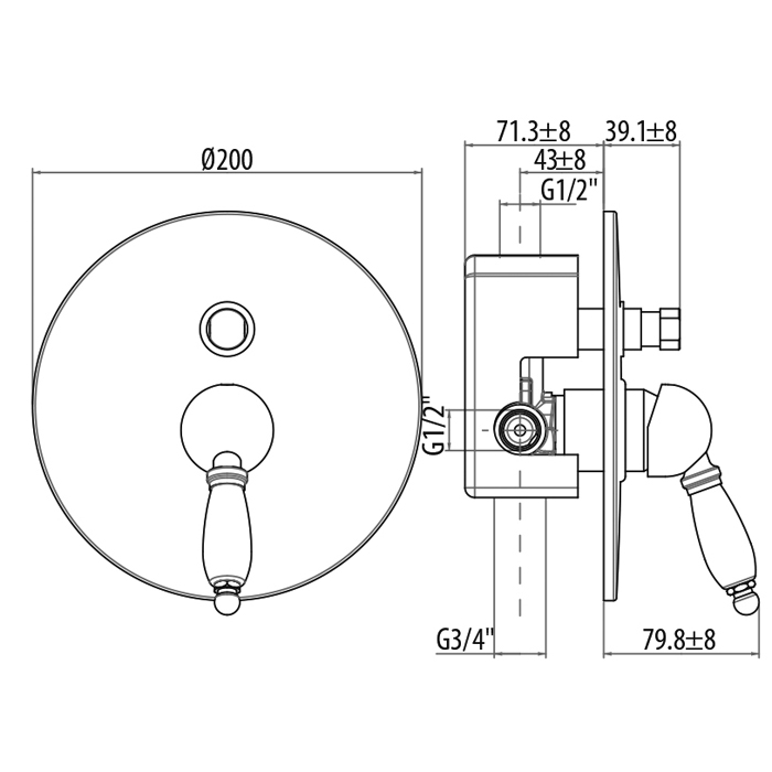 Gattoni Orta Встраиваемый смеситель для ванны/душа на 2 выхода, c белой ручкой, (GBox в комплекте) диаметр декоративной части 145 мм,, цвет: бронза