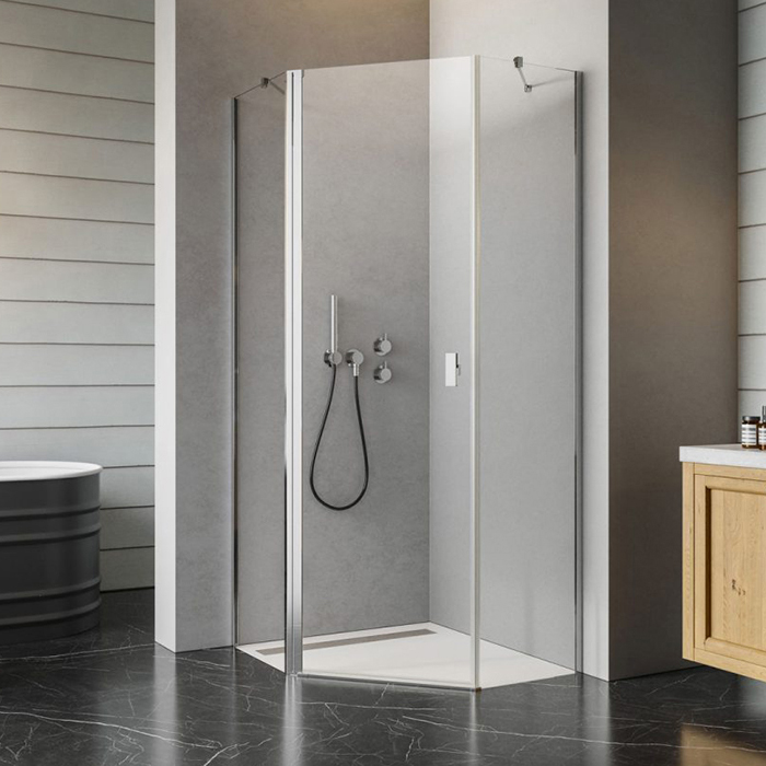 Radaway Nes PTJ Душевая дверь 57см, распашная, левая, стекло прозрачное, покрытие Easy Clean, профиль: хром