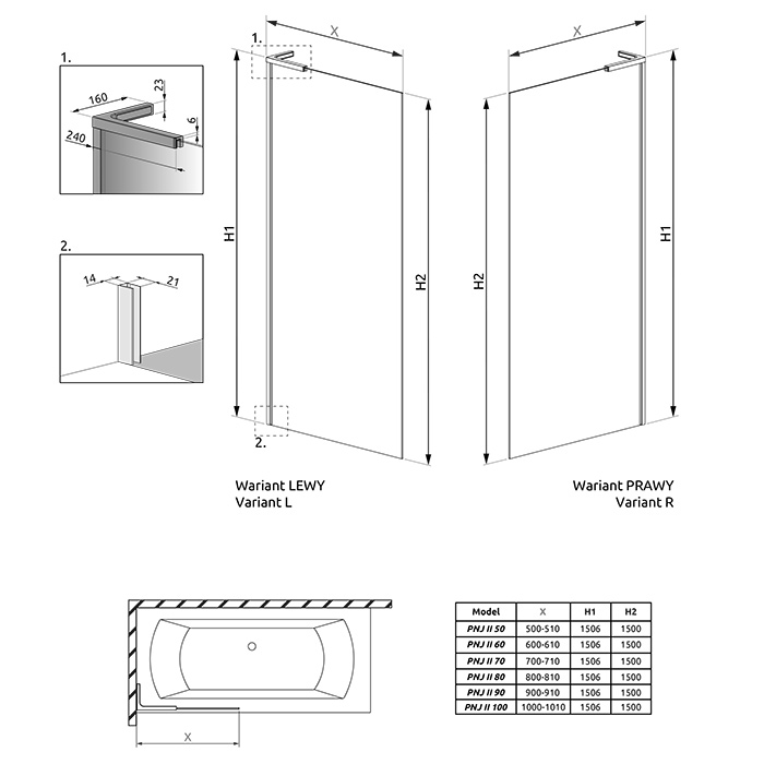 Radaway Modo SL PNJ II Шторка для ванны 80см, левая, стекло прозрачное, покрытие Easy Clean, профиль: хром