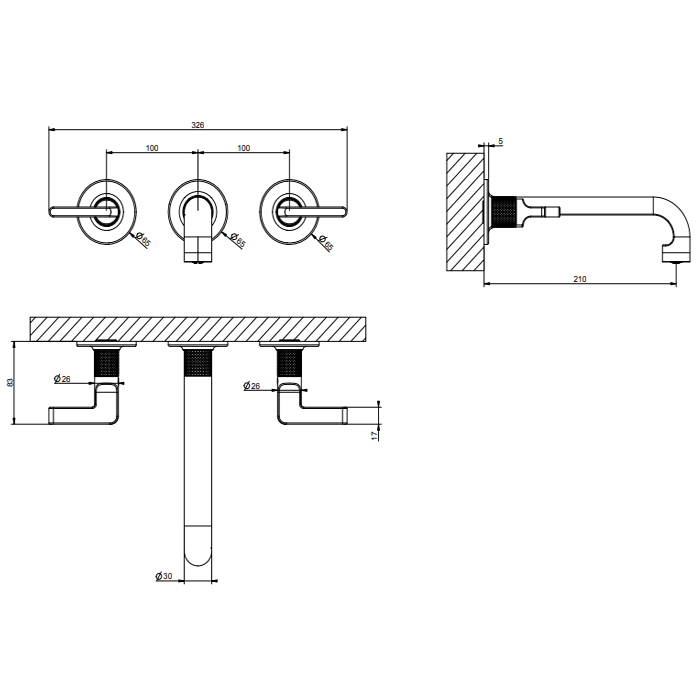 Gessi INCISO Смеситель для раковины, встраиваемый, излив: 21см., цвет: античная бронза
