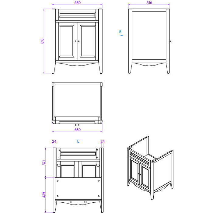 TW Veronica Nuovo комплект мебели с 2-мя дверцами, с доводчиками Blum, ручки: бронза, 68см, напольный, Цвет: noce 