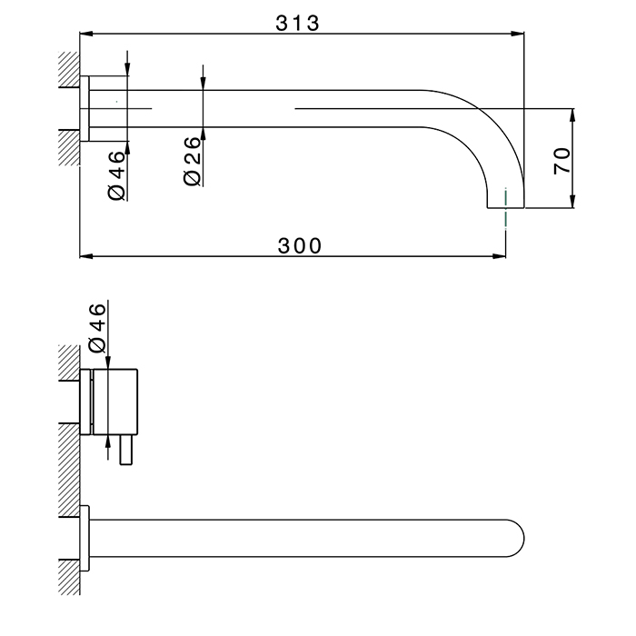 Cisal Less New Смеситель для раковины, на 3 отв., из стены, излив: 30см., цвет: темная матовая латунь