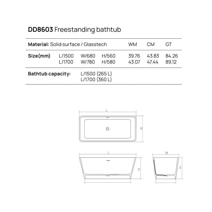 Dea Design Modern Ванна 170х78х58см., отдельностоящая, Solid Surface, цвет: Black №16