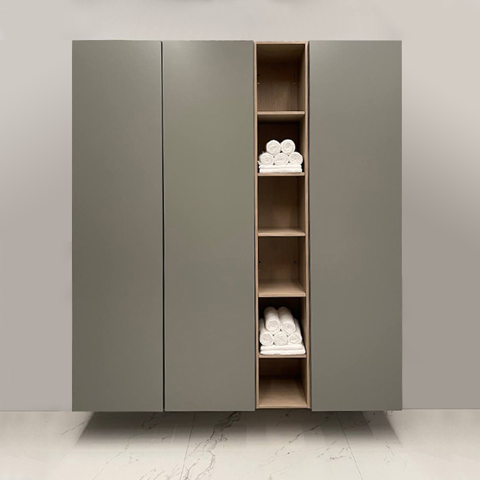 Burgbad Пенал подвесной 180хh196х37cм, двери push-open, с открытым пеналом, цвет: Grey matt