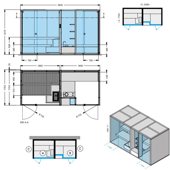 Effegibi BodyLove SH Front Сауна&Хаммам 393x176x220см, пристенная, цвет: термообработанная древесина/трубчатое стекло