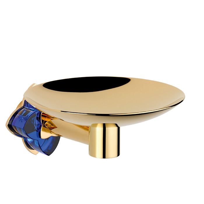 THG Pétale de cristal bleu Мыльница металлическая ø 10см., подвесная, цвет: золото/синий хрусталь