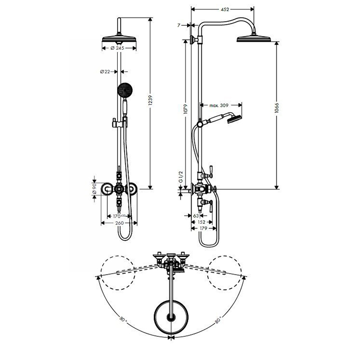 Axor Showers Душевая система с термостатом и верхним душем 1jet, цвет: хром