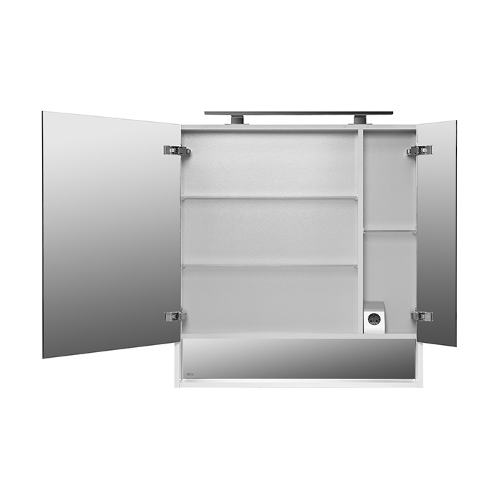 Roca The Gap Original Зеркальный шкаф 80x12.9x85см, с LED-светильником, блоком с розеткой, цвет: белый матовый 