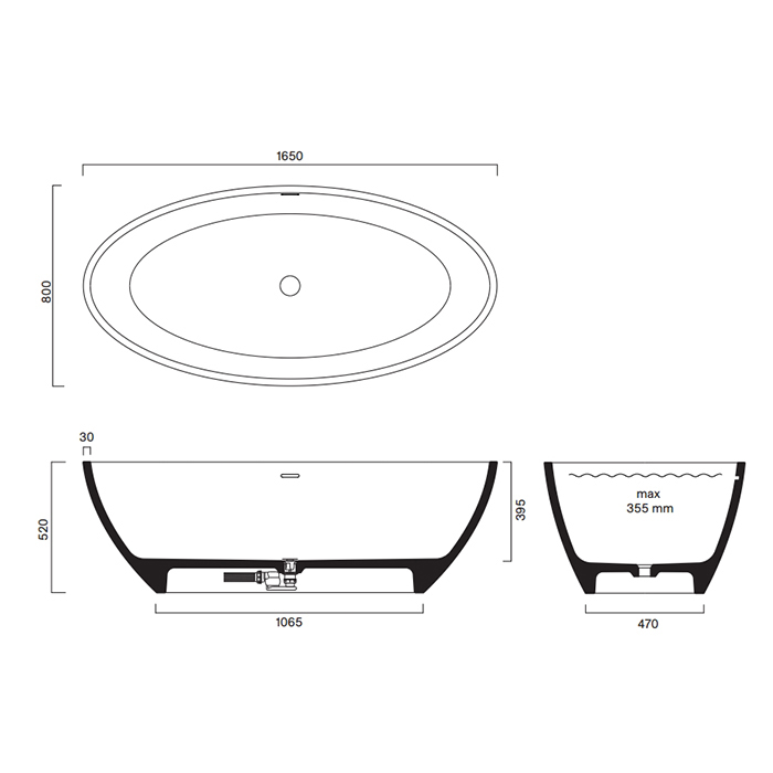 Catalano Solid Ванна отдельностоящая 165x80хh52см, с переливом, сифон в комплекте, цвет: черный матовый