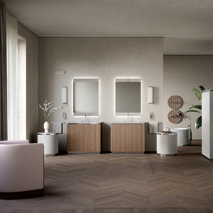 Oasis Naos Композиция №14 Комплект мебели 95х56xh85см, напольный, мраморный топ bianco carrara, цвет: орех трубчатый/хром