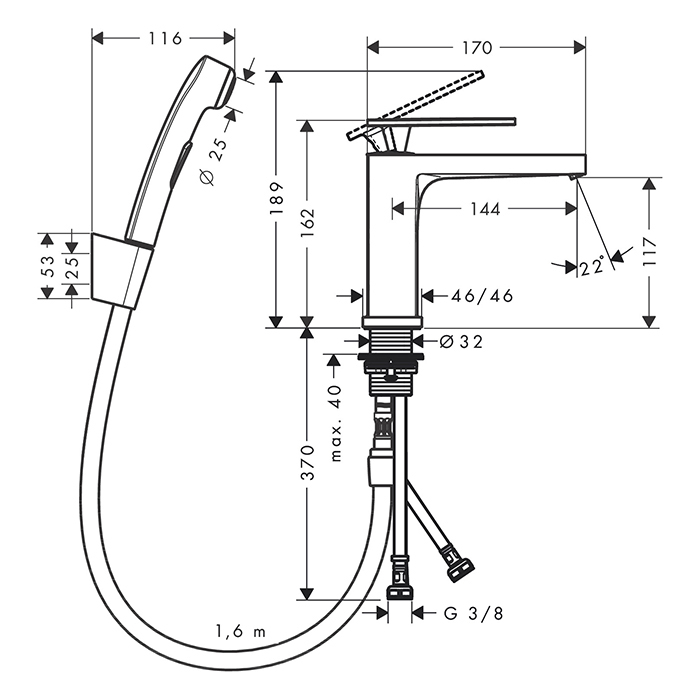 Hansgrohe Tecturis E Смеситель для раковины, на 1 отв., с ручной лейкой, цвет: хром