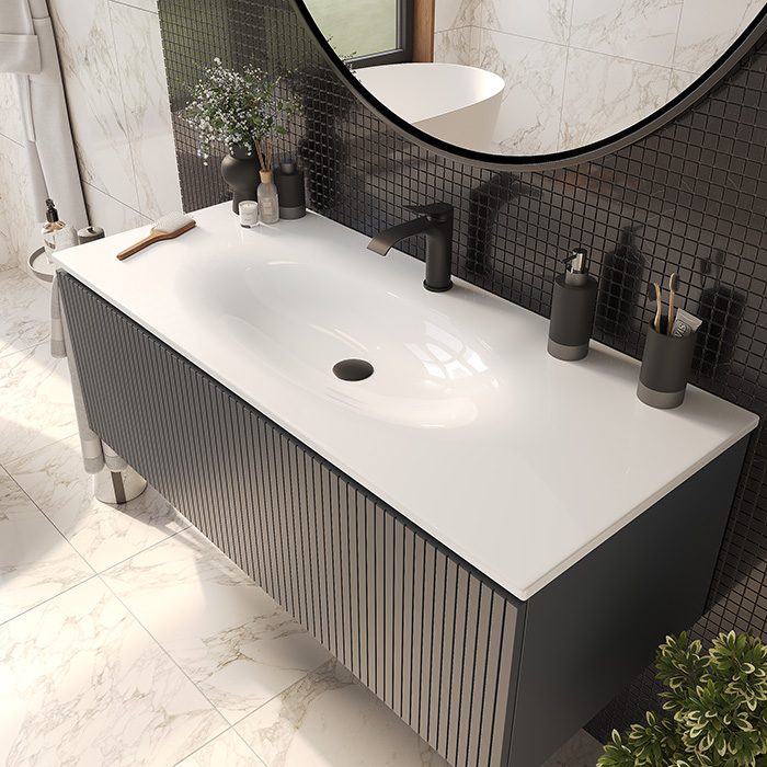 TW Shape комплект подвесной мебели 120х50см, с раковиной, с 1 выдвиж. ящиком с механизмом push-to-open, цвет: серый матовый RAL7016