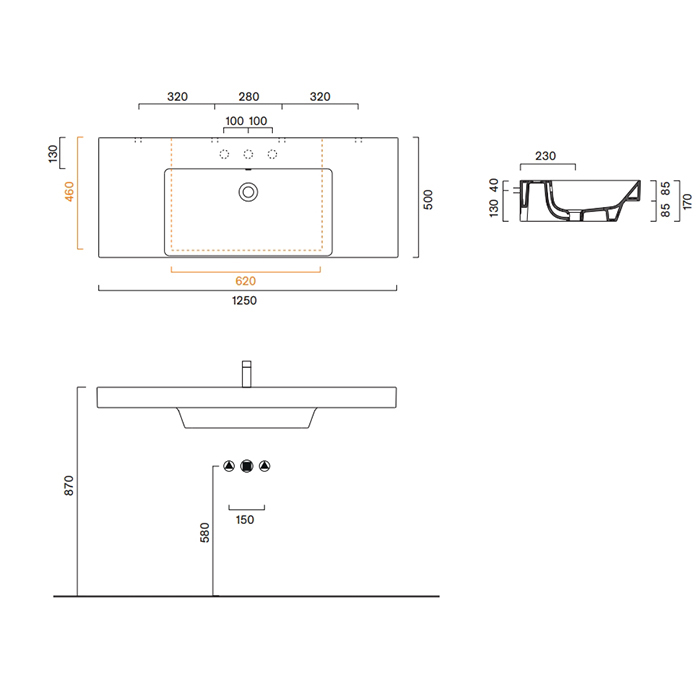 Catalano Zero Раковина 125x50см, с 1 отв., цвет: белый глянцевый