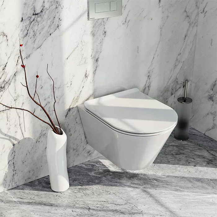 Kerama Marazzi PLAZA Modern Унитаз подвесной безободковый, с системой смыва RIM UP+ (Tornado), цвет: белый глянцевый