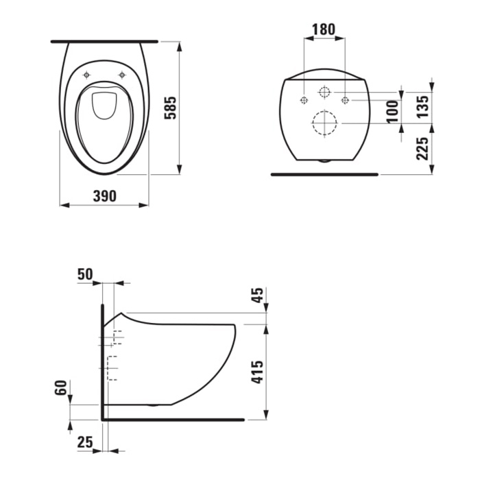 Laufen Alessi One Унитаз подвесной 58х39см, безободковый, покрытие LCC, цвет: белый матовый