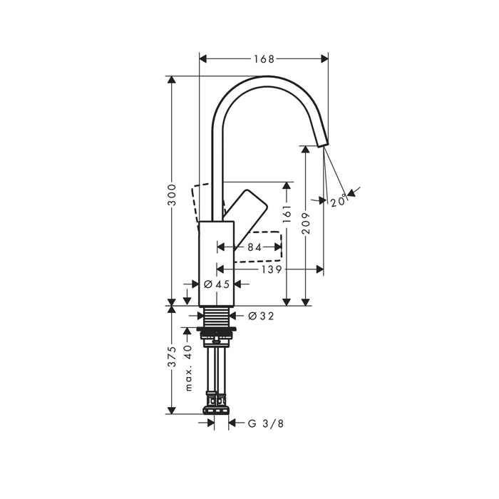 Hansgrohe Vivenis Смеситель для раковины, однорычажный, 210 с поворотным изливом, без сливного гарнитура, цвет: матовый черный