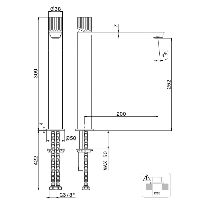 Newform Steel Line Смеситель для раковины, высокий, 1 отв., без донного клапана, цвет: stainless steel