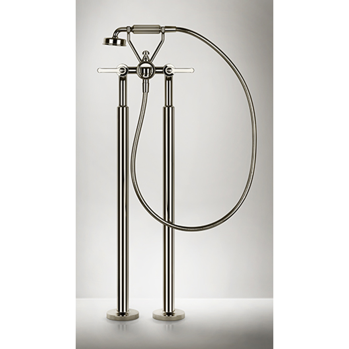 Gessi Venti20 Смеситель для ванны напольный, двухвентильный, с ручным душем и шлангом 1500 мм., внешняя часть, цвет: Brass PVD