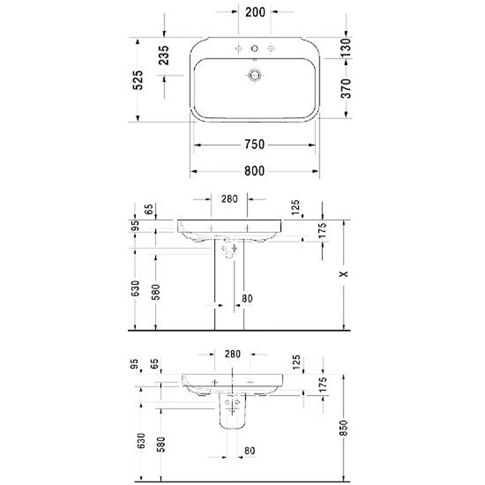 DURAVIT Happy D.2 Раковина 80х52.5 см, 1 отв, со слив-переливом, цвет: белый