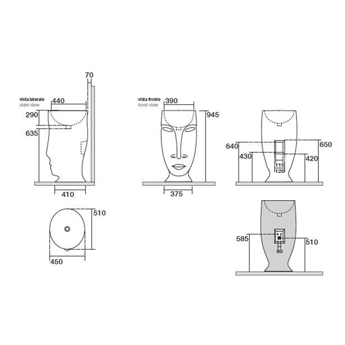 Kerasan Artwork Раковина 45х51х h94.5см., свободностоящая "MOLOCO", с отверстием для слива в пол, цвет: белый матовый