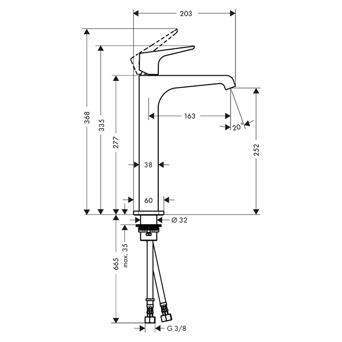 Axor Citterio E Смеситель для раковины 250, на 1 отв., высокий, с донным клапаном, цвет: сталь