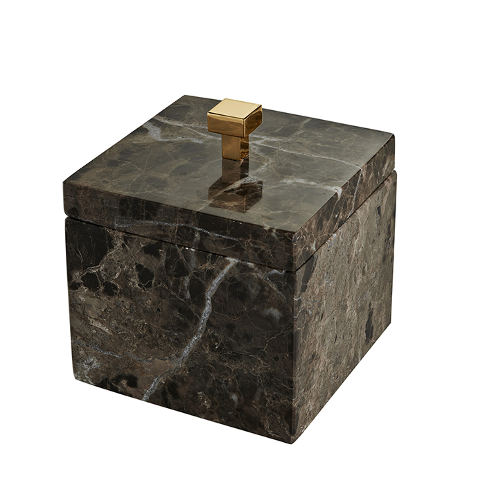 3SC Palace Marmo Баночка универсальная, 11x11xh13,5 см, с крышкой, настольная, цвет: мрамор nero marquinia/золото 24к. Lucido