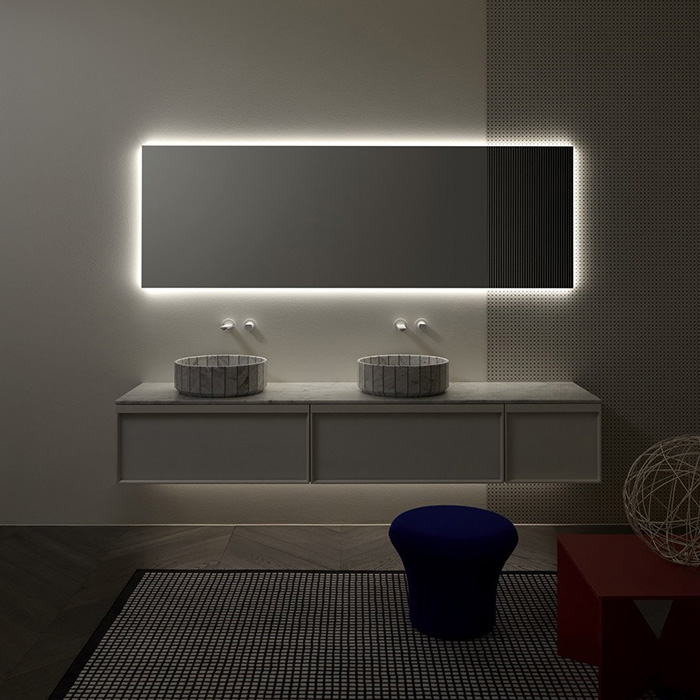Antonio Lupi Bemade Комплект подвесной мебели с тумбами под раковину, двумя раковинами Carrara, зеркалом с подсветкой, 90 см, цвет: белый матовый