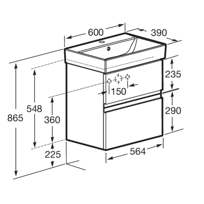 Roca Oleta Тумба подвесная 60х37х54см, с 2 ящиками, цвет: белый матовый 
