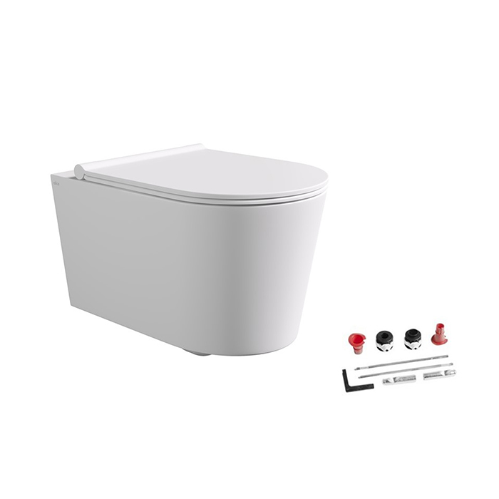 Alice Form Унитаз 50х35см., подвесной, безободковый, покрытие Aliglaze+, с крышкой, сиденьем микролифт и набором для крепления, цвет: белый матовый