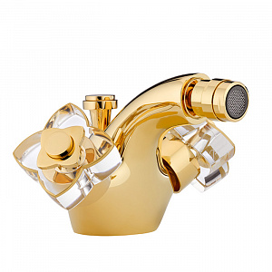 THG Petale de Cristal clair lisere dore Смеситель для биде, 1 отв., цвет: золото/прозрачный хрусталь с золотым декором