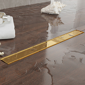 Plumberia Selection Трап душевой PS LINEAR 6x80 2устор. накладка из нерж.стали, комбинир.затвор с горизонт. Выпуском Ду 50мм,40л/мин, цвет: золото 24К