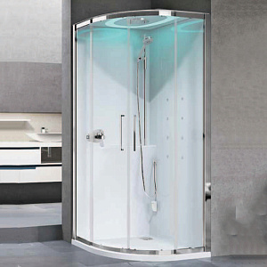 Novellini EON R Душевая кабина 90х90х236.5см., турец баня, смесит термостатич, гидром, верхн душ, подсв, стенки белые глянц, фурн хром, стекло прозр