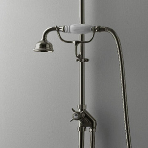Devon&Devon Ручной душ с переключателем и держателем с черной ручкой, цвет: никель блестящий